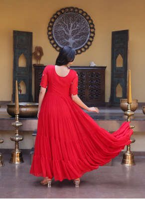 Red zari & sequins work blooming gown 3