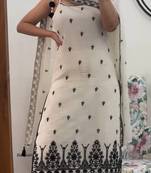 White Color Sequence And  Embroidery Work Silk blend Salwar Suit