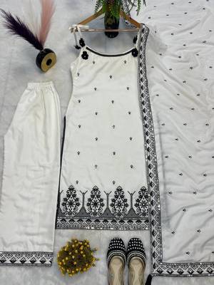 White Color Sequence And  Embroidery Work Silk blend Salwar Suit 2