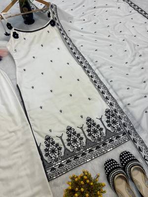 White Color Sequence And  Embroidery Work Silk blend Salwar Suit 3