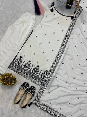 White Color Sequence And  Embroidery Work Silk blend Salwar Suit 4
