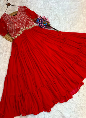 Red zari & sequins work blooming gown 4