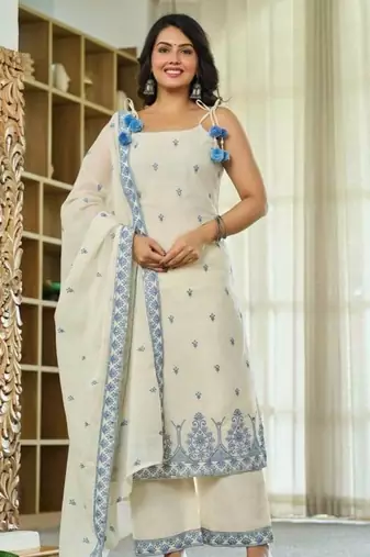 White Color Sequence And  Embroidery Work Silk blend Salwar Suit