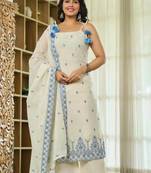 White Color Sequence And  Embroidery Work Silk blend Salwar Suit