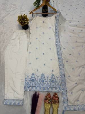 White Color Sequence And  Embroidery Work Silk blend Salwar Suit 2
