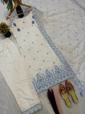White Color Sequence And  Embroidery Work Silk blend Salwar Suit 3