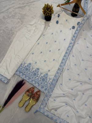 White Color Sequence And  Embroidery Work Silk blend Salwar Suit 4