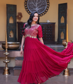 Pink zari & sequins work blooming gown