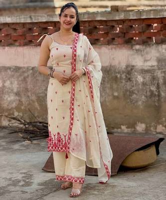 White Color Sequence And  Embroidery Work Silk Salwar Suit 1