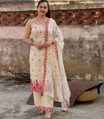 White Color Sequence And  Embroidery Work Silk Salwar Suit