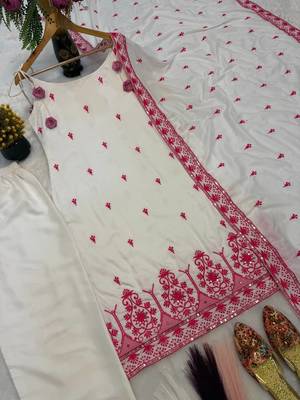 White Color Sequence And  Embroidery Work Silk Salwar Suit 2