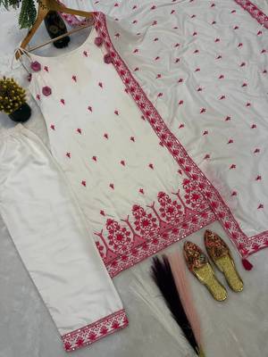 White Color Sequence And  Embroidery Work Silk Salwar Suit 4