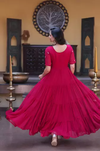 Pink zari & sequins work blooming gown