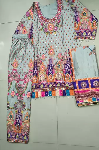 multicolor printed natural crepe silk kurta palazzo set