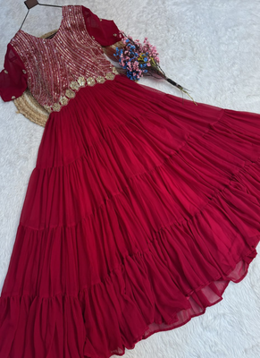Pink zari & sequins work blooming gown 4