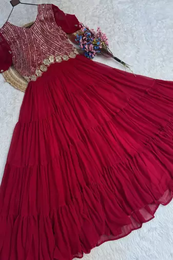Pink zari & sequins work blooming gown