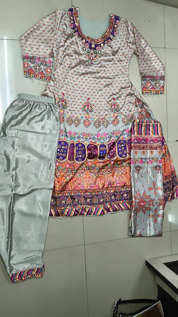 multicolor printed crepe silk kurta with straight pant & dupatta
