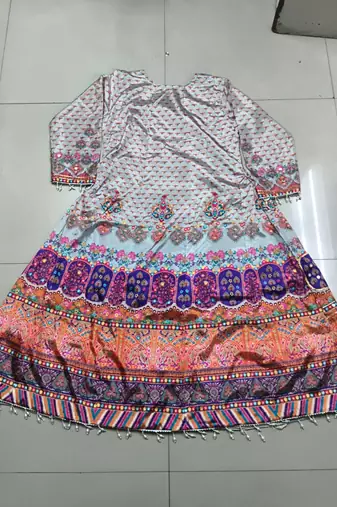 multicolor printed crepe silk kurta with straight pant & dupatta