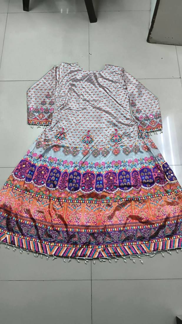 multicolor printed crepe silk kurta with straight pant & dupatta