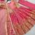 peach color embroidery sequin work satin silk blend gown set