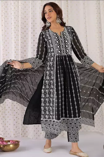 Women Ethnic Motifs Embroidered Cotton Kurta with Trousers & With Dupatta
