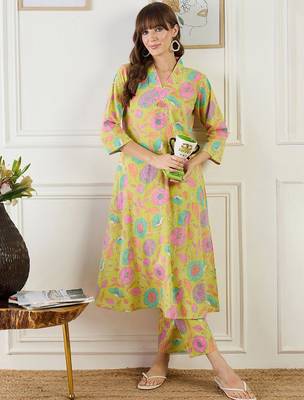 Floral Printed Straight Sequinned Cotton Kurta With Trouser 6