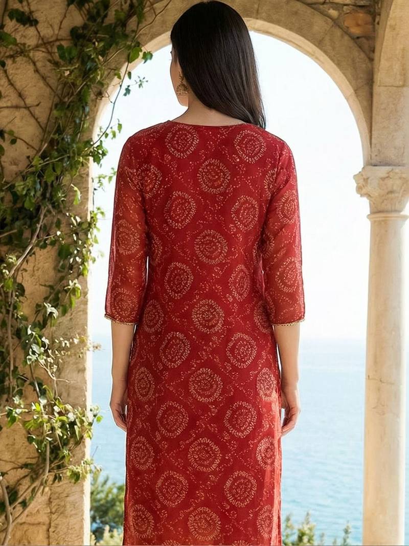 Women Ethnic Bandani Printed Thread Work Kurta with Trousers & Dupatta