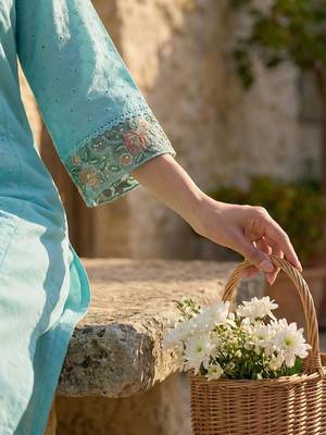 Women Floral Embroidered Sequinned Cotton Kurta with Trousers & With Dupatta 5