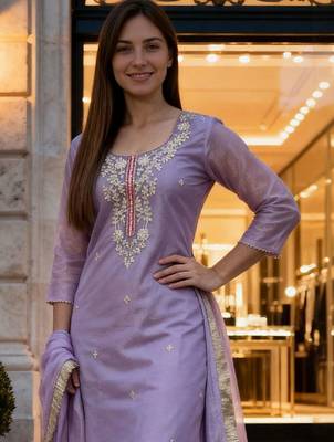 Women Ethnic Motifs Embroidered Sequinned Kurta With Trousers & Dupatta 4