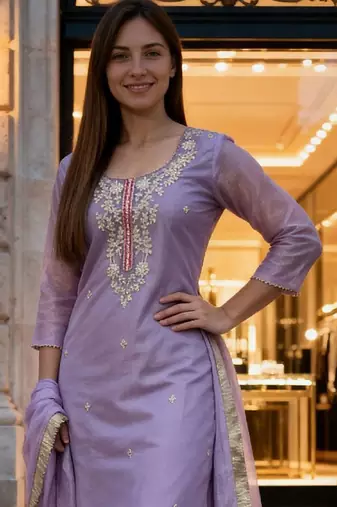 Women Ethnic Motifs Embroidered Sequinned Kurta With Trousers & Dupatta