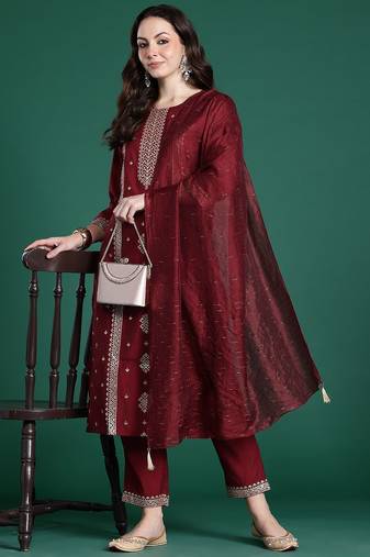 Ethnic Motifs Embroidered Kurta with Trousers & Dupatta