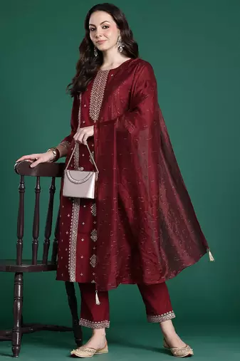 Ethnic Motifs Embroidered Kurta with Trousers & Dupatta