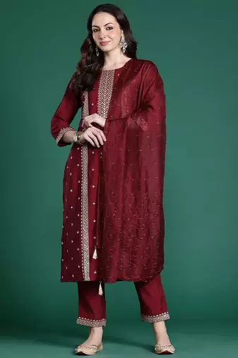 Ethnic Motifs Embroidered Kurta with Trousers & Dupatta