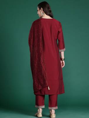 Ethnic Motifs Embroidered Kurta with Trousers & Dupatta 8