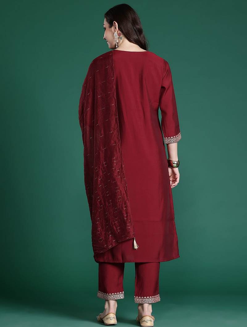 Ethnic Motifs Embroidered Kurta with Trousers & Dupatta
