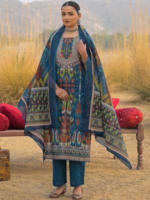 Women Ethnic Motifs Printed Mirror Work Cotton Kurta with Trousers & With Dupatta 1