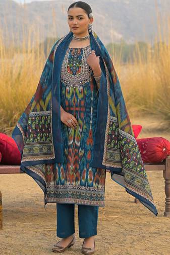 Women Ethnic Motifs Printed Mirror Work Cotton Kurta with Trousers & With Dupatta