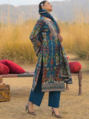 Women Ethnic Motifs Printed Mirror Work Cotton Kurta with Trousers & With Dupatta 5