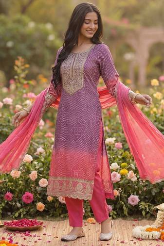 Women Ethnic Motifs Printed Sequinned Kurta with Trousers & With Dupatta