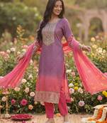 Women Ethnic Motifs Printed Sequinned Kurta with Trousers & With Dupatta