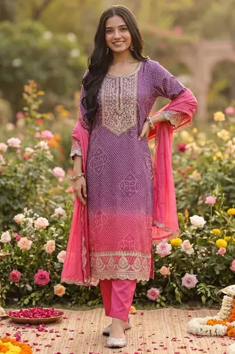 Women Ethnic Motifs Printed Sequinned Kurta with Trousers & With Dupatta