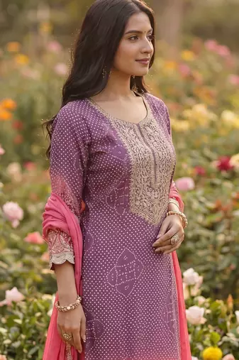 Women Ethnic Motifs Printed Sequinned Kurta with Trousers & With Dupatta