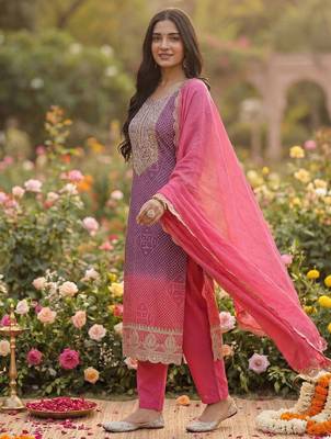 Women Ethnic Motifs Printed Sequinned Kurta with Trousers & With Dupatta 6