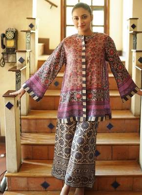 Multicolor geometric print crepe fancy co-ord set for women 1