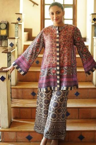 Multicolor geometric print crepe fancy co-ord set for women