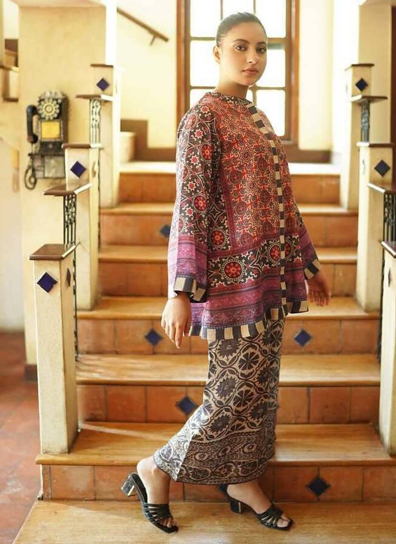 Multicolor geometric print crepe fancy co-ord set for women