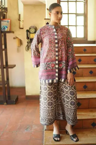 Multicolor geometric print crepe fancy co-ord set for women