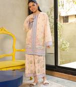 Beige floral print linen  fancy co-ord set for women
