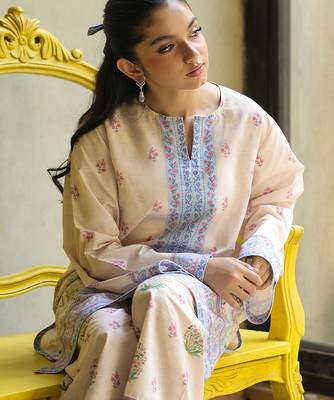 Beige floral print linen  fancy co-ord set for women 3