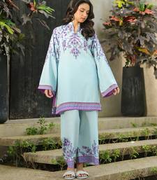 Sky blue floral print crepe  fancy co-ord set for women